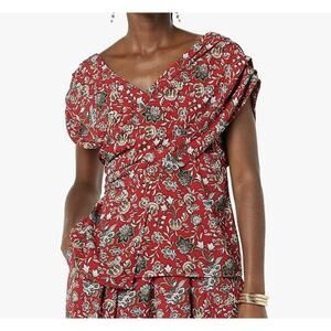 MAKING THE CUT Draped Crossover Top Red Floral Blouse Size Medium Seen on TV NEW